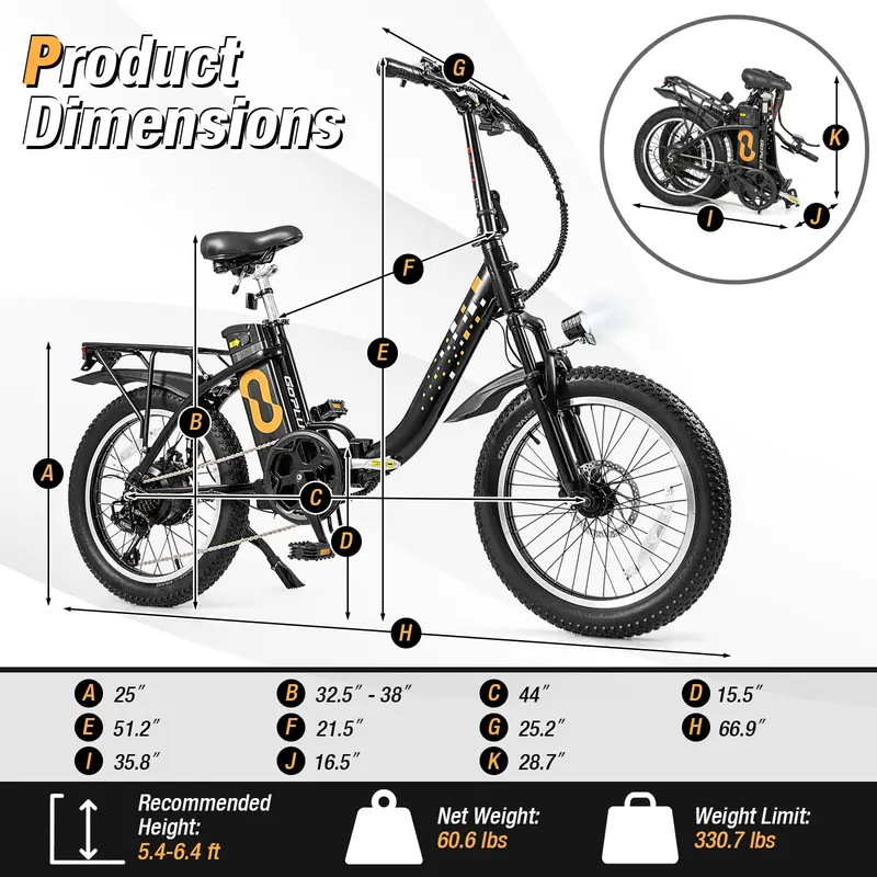 GoPlus Elektrofahrrad für Erwachsene, klappbares E-Bike mit 20-Zoll-Großreifen, 750-W-Brushless-Motor (Spitzenleistung 850 W)