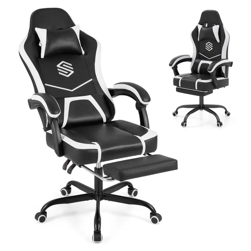 Goplus ergonomischer Computersessel mit Fußstütze, Lendenwirbelstütze und gekoppelten Armlehnen