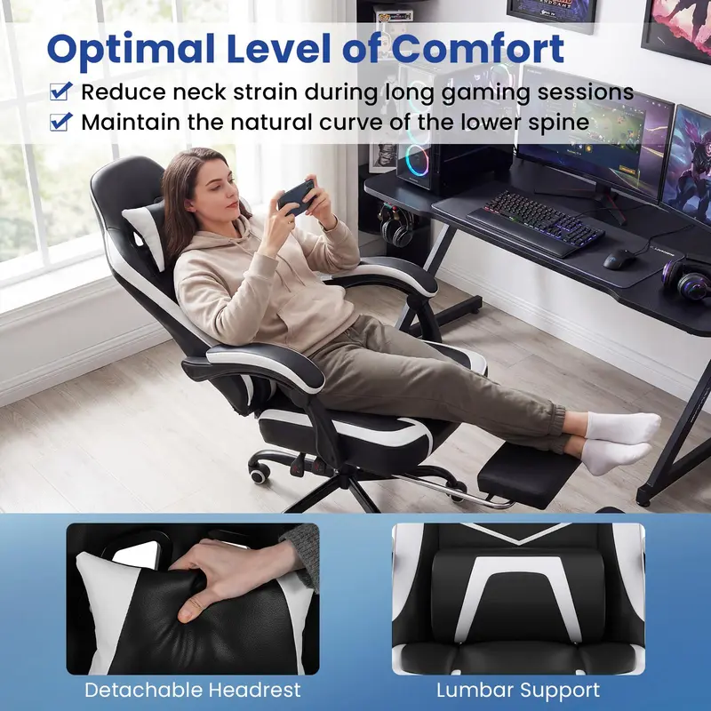 Goplus ergonomischer Computersessel mit Fußstütze, Lendenwirbelstütze und gekoppelten Armlehnen