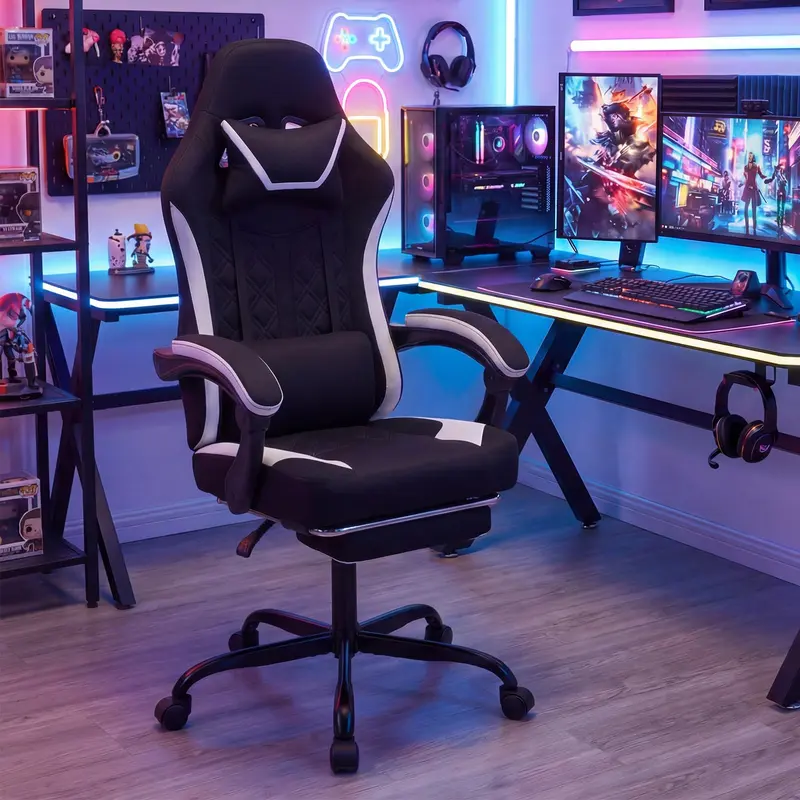 Goplus ergonomischer Gaming-Stuhl mit Fußstütze, Lendenwirbelstütze und verbindbaren Armlehnen 2