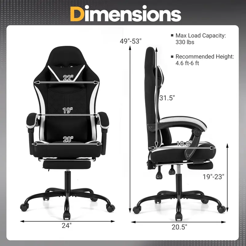 Goplus ergonomischer Gaming-Stuhl mit Fußstütze, Lendenwirbelstütze und verbindbaren Armlehnen