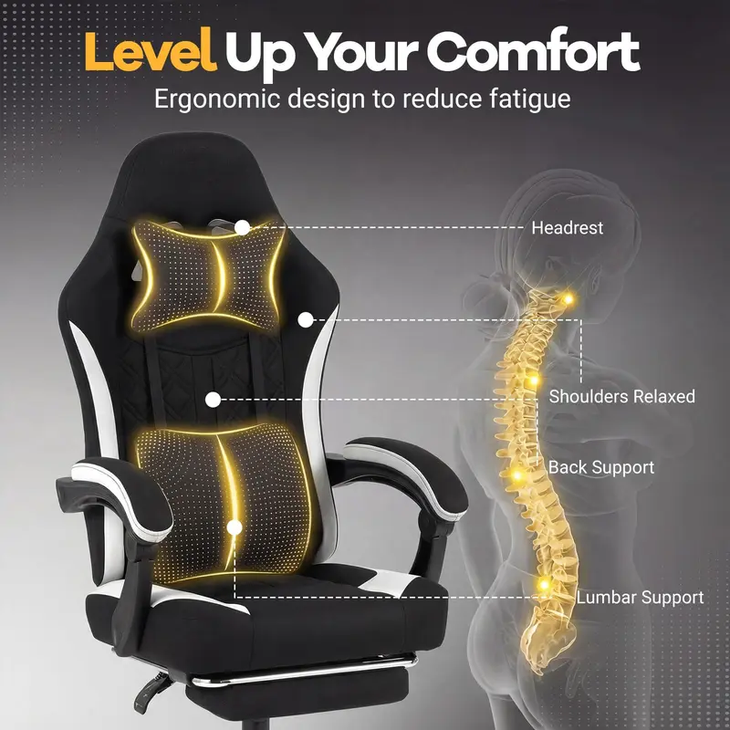 Goplus ergonomischer Gaming-Stuhl mit Fußstütze, Lendenwirbelstütze und verbindbaren Armlehnen