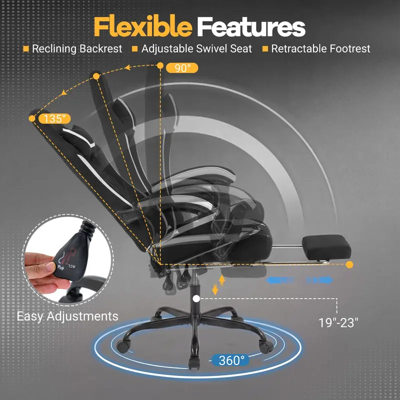 Goplus ergonomischer Gaming-Stuhl mit Fußstütze, Lendenwirbelstütze und verbindbaren Armlehnen