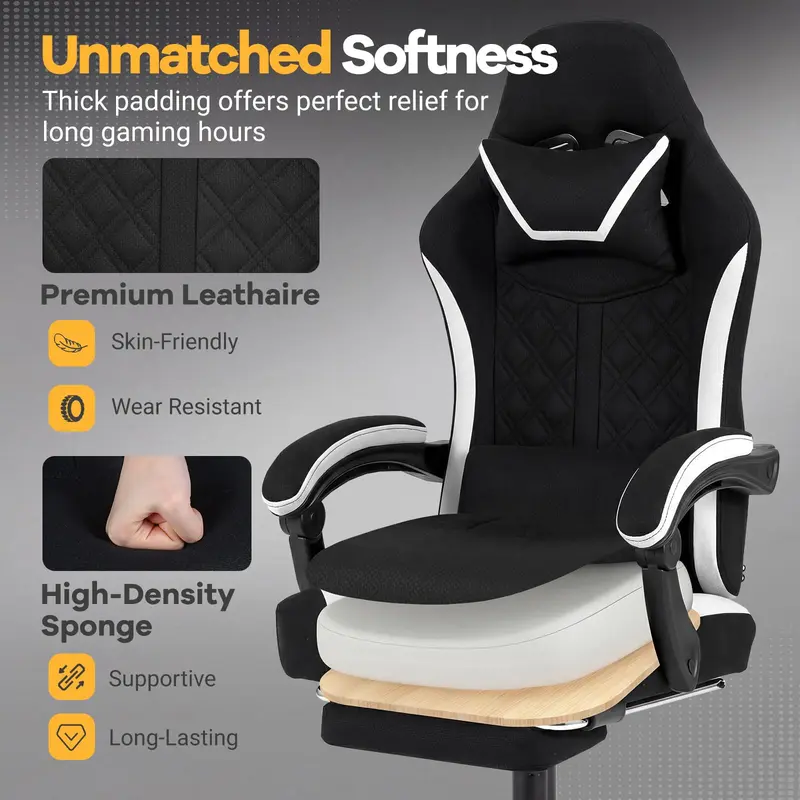Goplus ergonomischer Gaming-Stuhl mit Fußstütze, Lendenwirbelstütze und verbindbaren Armlehnen