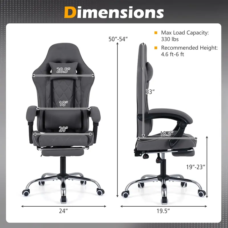 Goplus ergonomischer Gaming-Stuhl mit verbindenden Armlehnen und abnehmbarem Kopfstützkissen für Heimbüro
