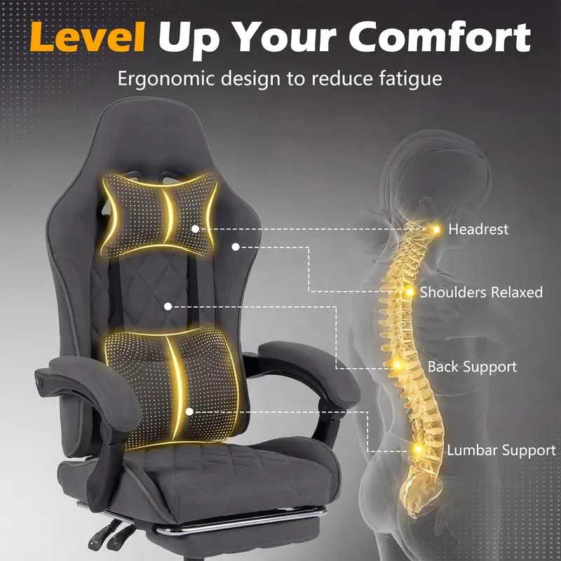 Goplus ergonomischer Gaming-Stuhl mit verbindenden Armlehnen und abnehmbarem Kopfstützkissen für Heimbüro