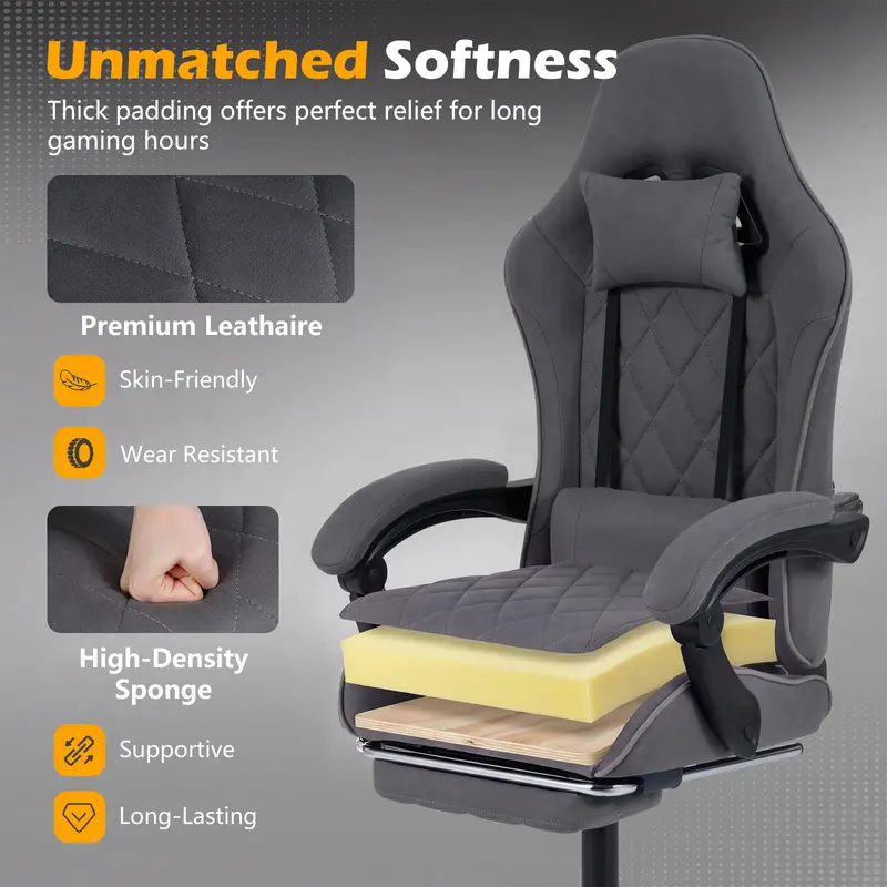 Goplus ergonomischer Gaming-Stuhl mit verbindenden Armlehnen und abnehmbarem Kopfstützkissen für Heimbüro