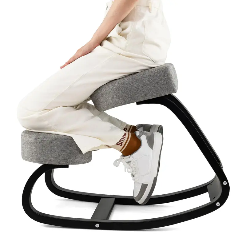 Goplus ergonomischer Knie-Stuhl, aufrechter Schwingstuhl mit weichem Sitz und Knieschonern in Grau und Schwarz