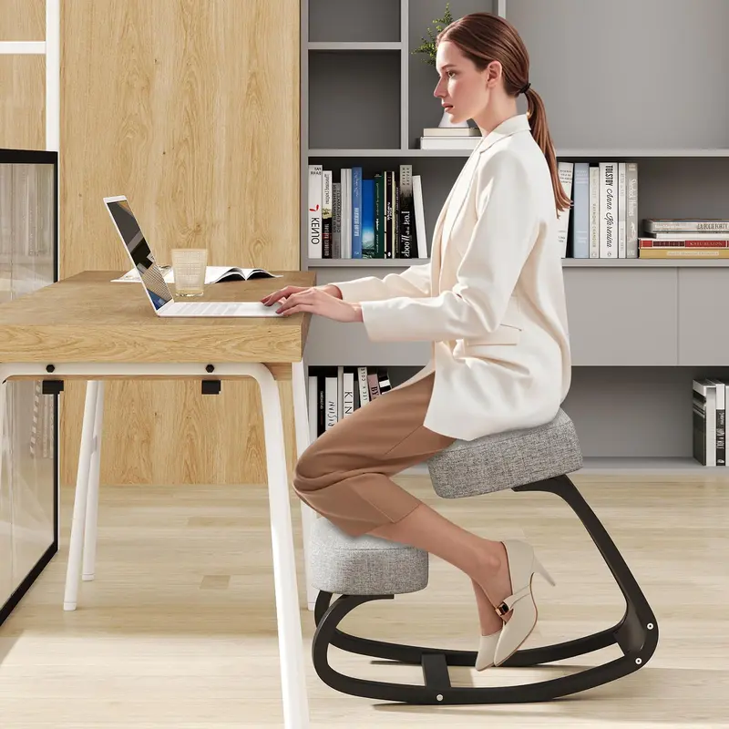 Goplus ergonomischer Knie-Stuhl, aufrechter Schwingstuhl mit weichem Sitz und Knieschonern in Grau und Schwarz 2