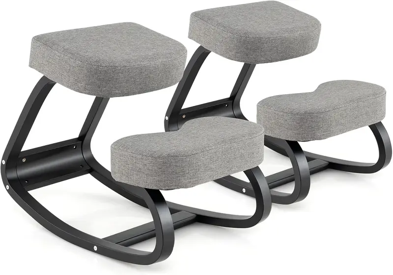 Goplus ergonomischer Knie-Stuhl, aufrechter Schwingstuhl mit weichem Sitz und Knieschonern in Grau und Schwarz