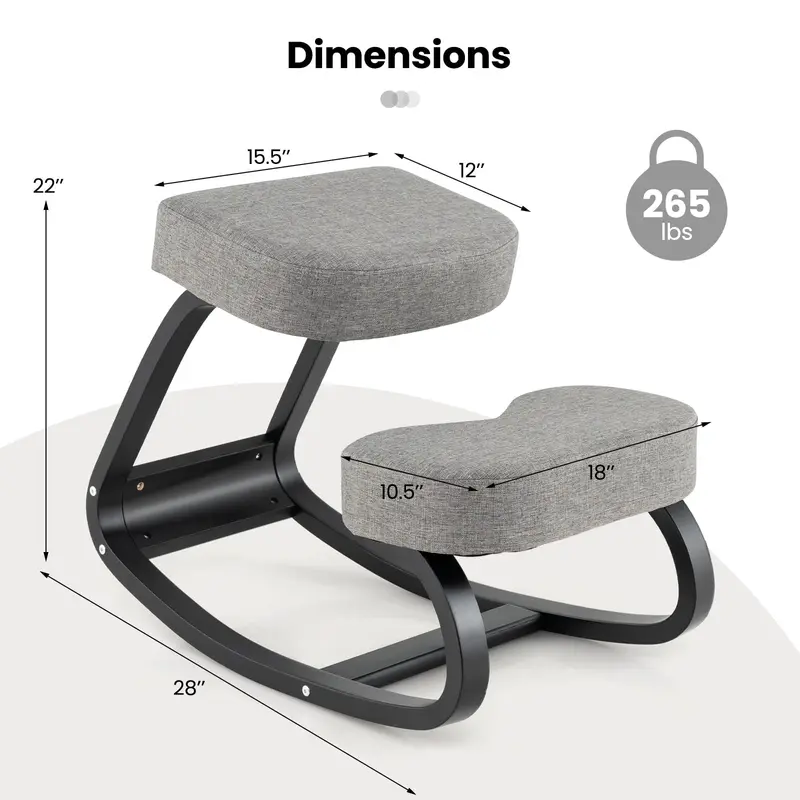 Goplus ergonomischer Knie-Stuhl, aufrechter Schwingstuhl mit weichem Sitz und Knieschonern in Grau und Schwarz