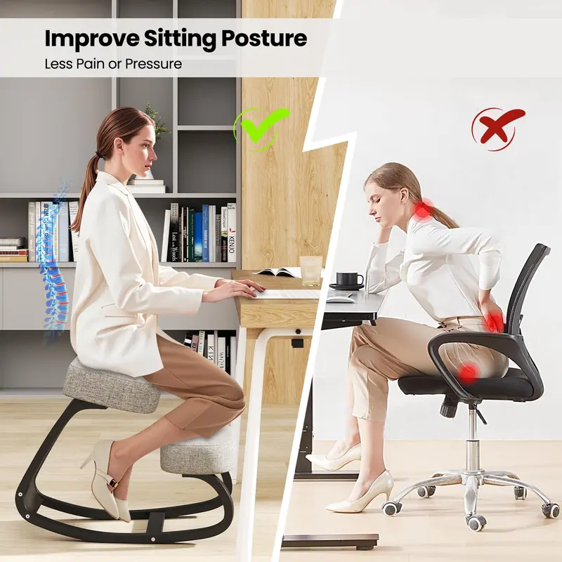 Goplus ergonomischer Knie-Stuhl, aufrechter Schwingstuhl mit weichem Sitz und Knieschonern in Grau und Schwarz