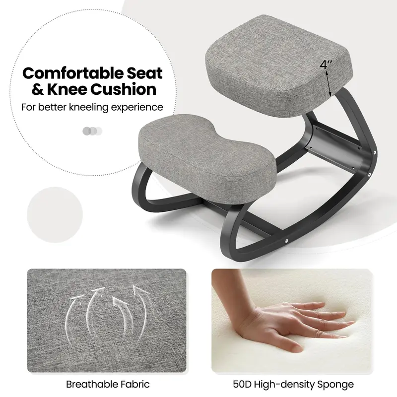Goplus ergonomischer Knie-Stuhl, aufrechter Schwingstuhl mit weichem Sitz und Knieschonern in Grau und Schwarz