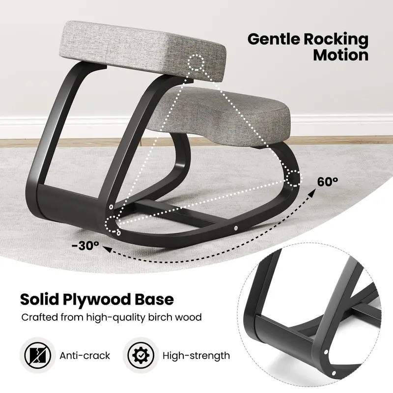 Goplus ergonomischer Knie-Stuhl, aufrechter Schwingstuhl mit weichem Sitz und Knieschonern in Grau und Schwarz