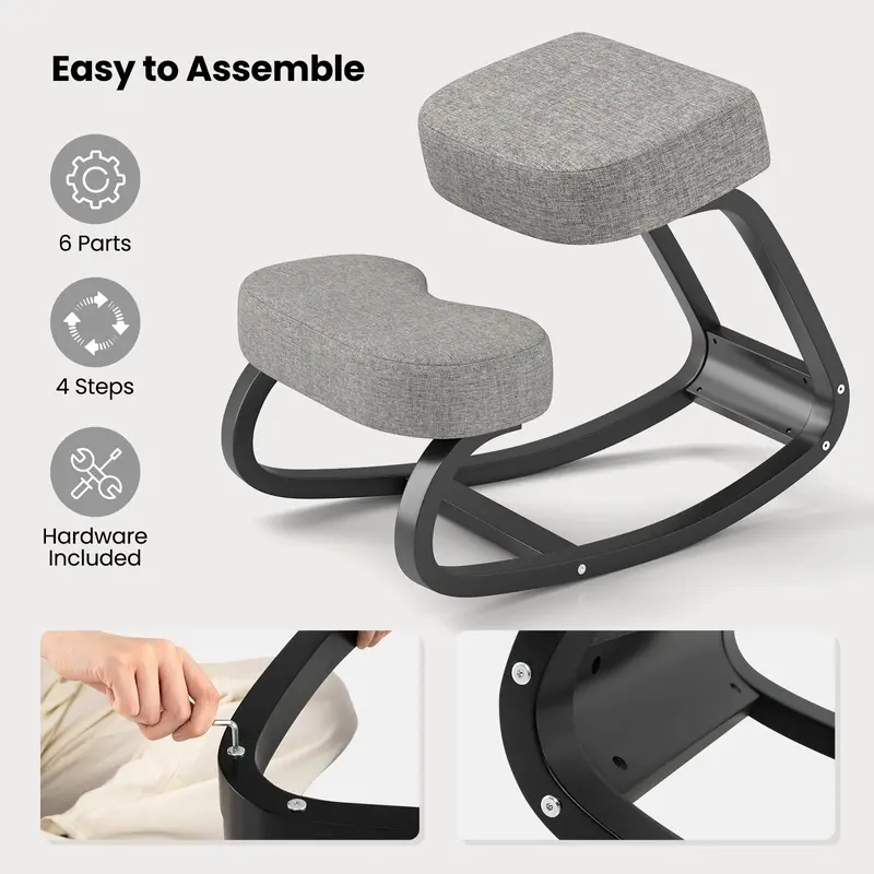 Goplus ergonomischer Knie-Stuhl, aufrechter Schwingstuhl mit weichem Sitz und Knieschonern in Grau und Schwarz
