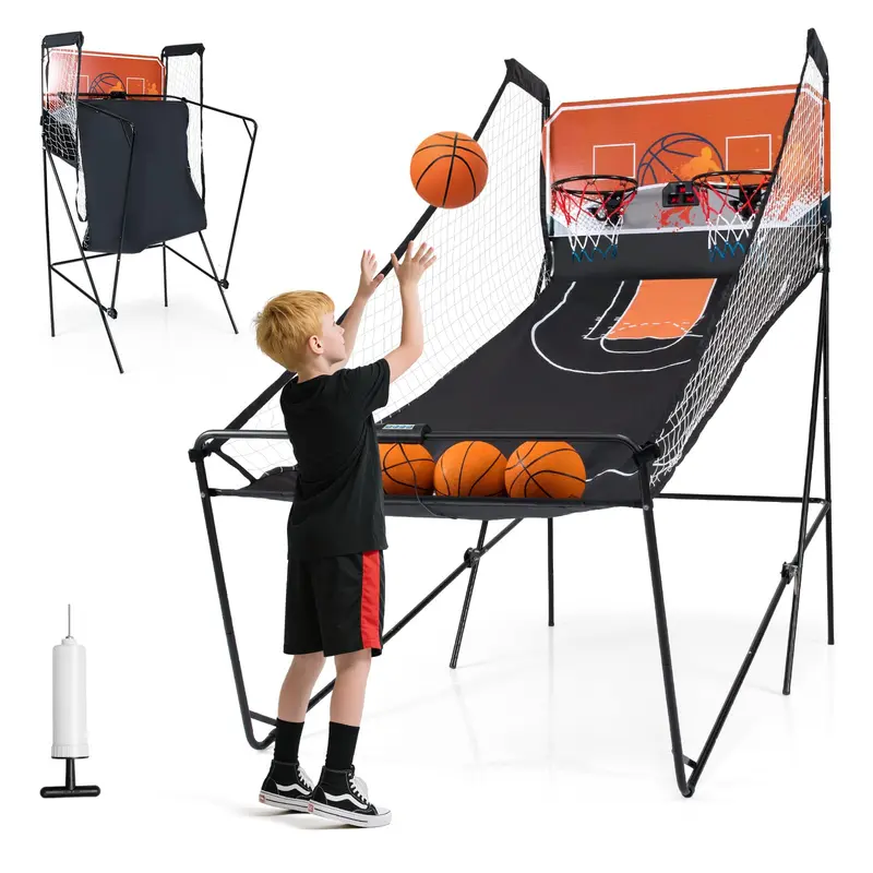 Goplus faltbares Dual-Shot-Basketball-Arcade-Spiel mit LCD-Punktzahlanzeige und 4 Bällen