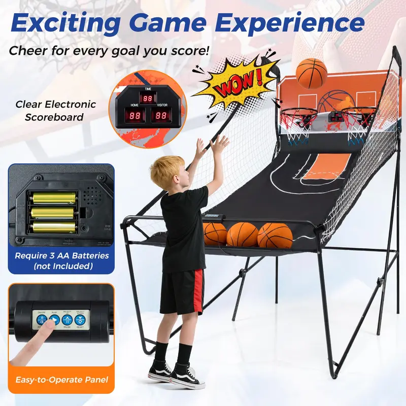 Goplus faltbares Dual-Shot-Basketball-Arcade-Spiel mit LCD-Punktzahlanzeige und 4 Bällen