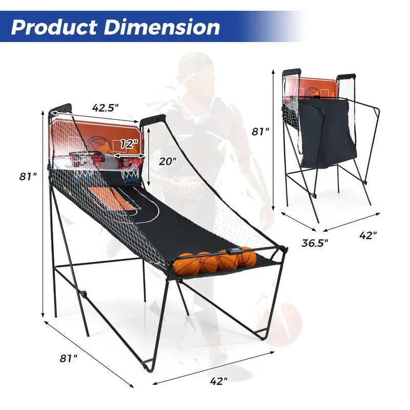 Goplus faltbares Dual-Shot-Basketball-Arcade-Spiel mit LCD-Punktzahlanzeige und 4 Bällen