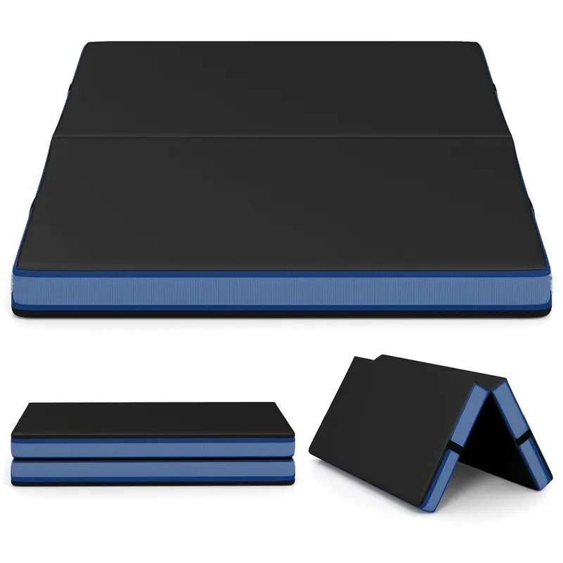 Goplus Fitness-Matte, 122 x 122 x 10 cm, extra dick (4 Zoll), zweiteilig faltbar, mit Tragegriffen und PU-Leder-Bezug