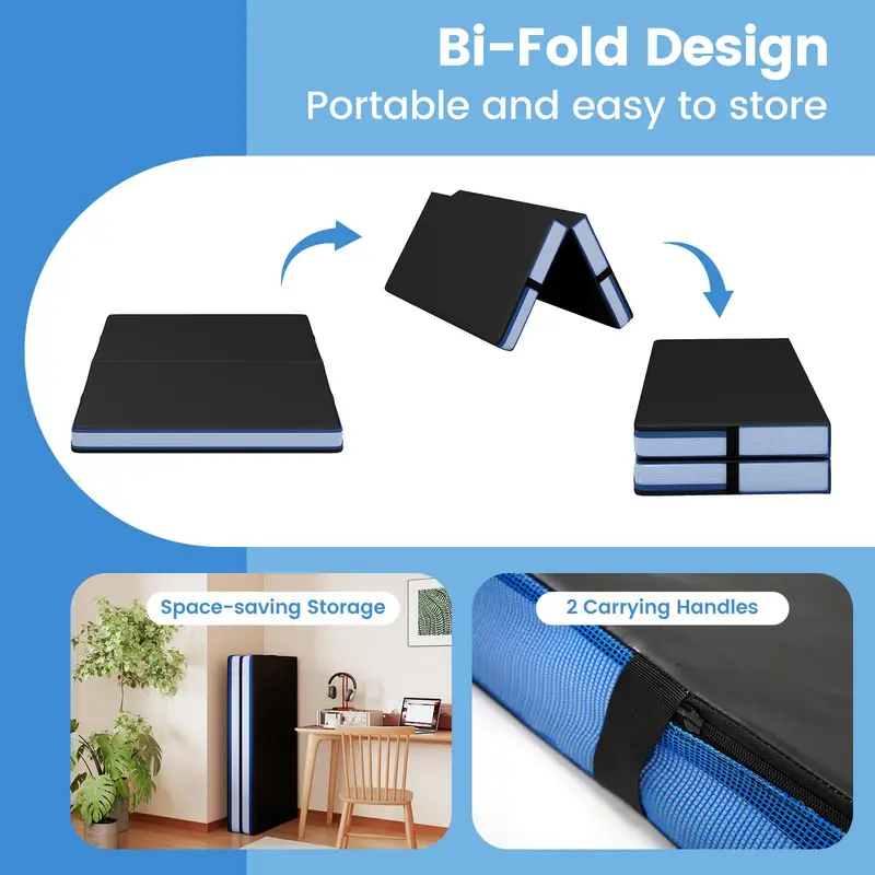 Goplus Fitness-Matte, 122 x 122 x 10 cm, extra dick (4 Zoll), zweiteilig faltbar, mit Tragegriffen und PU-Leder-Bezug