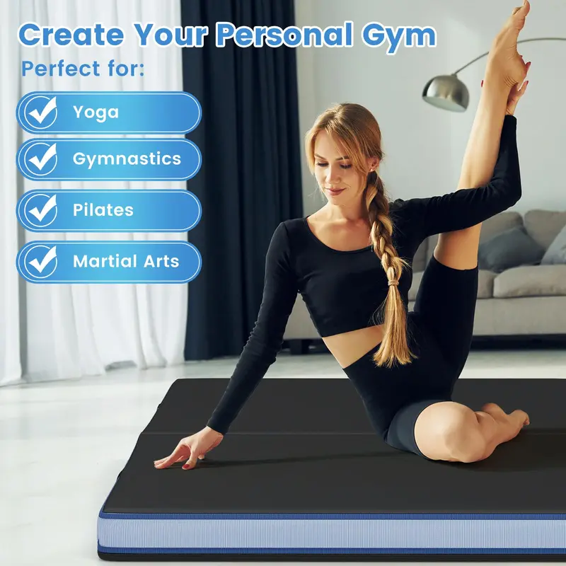Goplus Fitness-Matte, 122 x 122 x 10 cm, extra dick (4 Zoll), zweiteilig faltbar, mit Tragegriffen und PU-Leder-Bezug