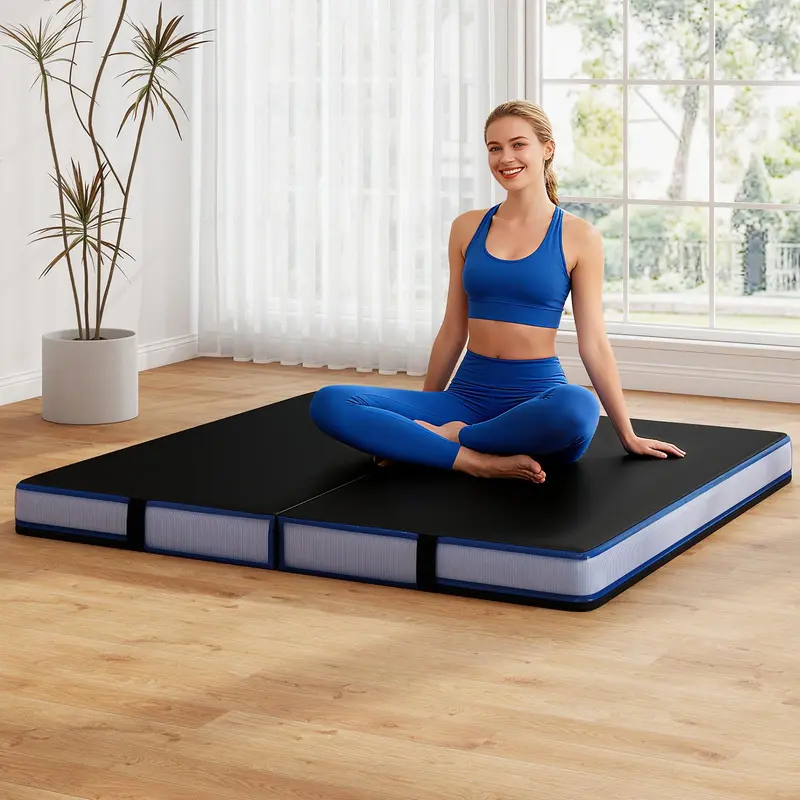 Goplus Fitness-Matte, 122 x 122 x 10 cm, extra dick (4 Zoll), zweiteilig faltbar, mit Tragegriffen und PU-Leder-Bezug
