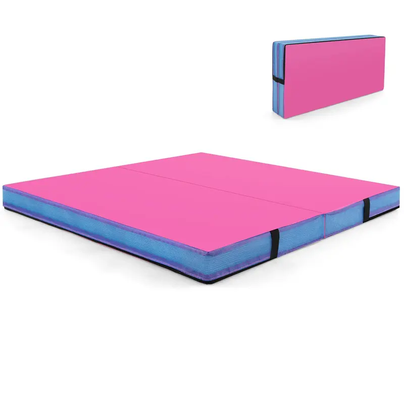 Goplus Fitnessmatte, 122 x 122 x 10 cm, extra dick (4 Zoll), zweifach faltbar, mit Tragegriffen und PU-Leder-Bezug