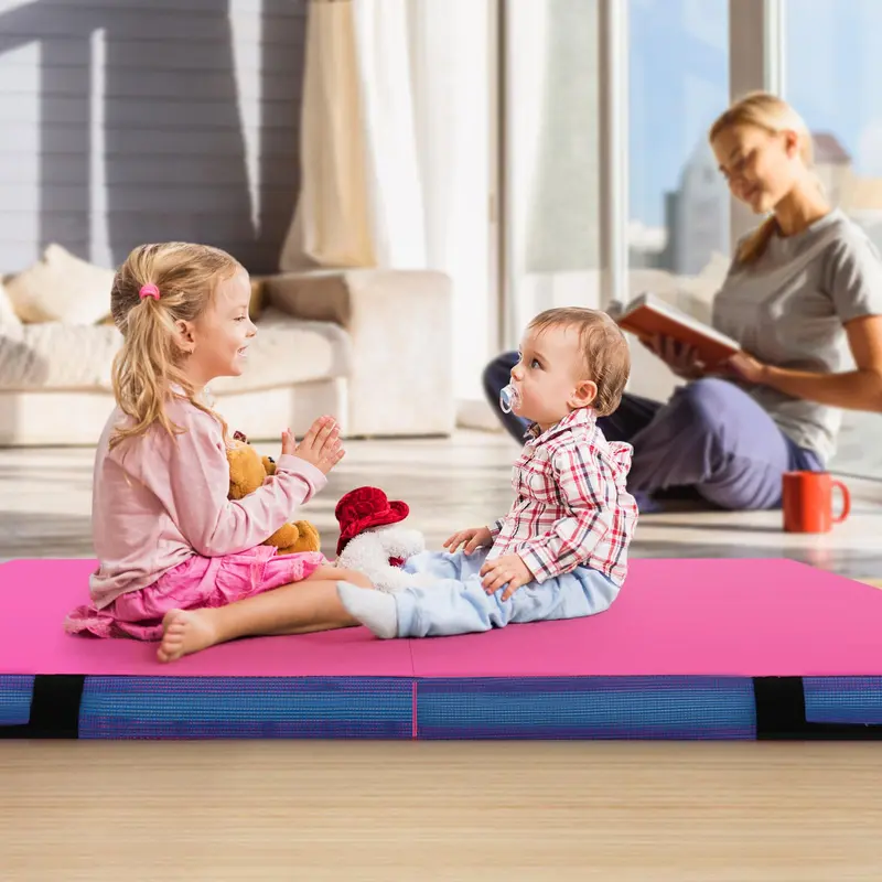 Goplus Fitnessmatte, 122 x 122 x 10 cm, extra dick (4 Zoll), zweifach faltbar, mit Tragegriffen und PU-Leder-Bezug 2