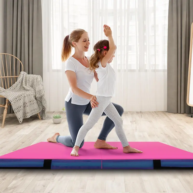 Goplus Fitnessmatte, 122 x 122 x 10 cm, extra dick (4 Zoll), zweifach faltbar, mit Tragegriffen und PU-Leder-Bezug