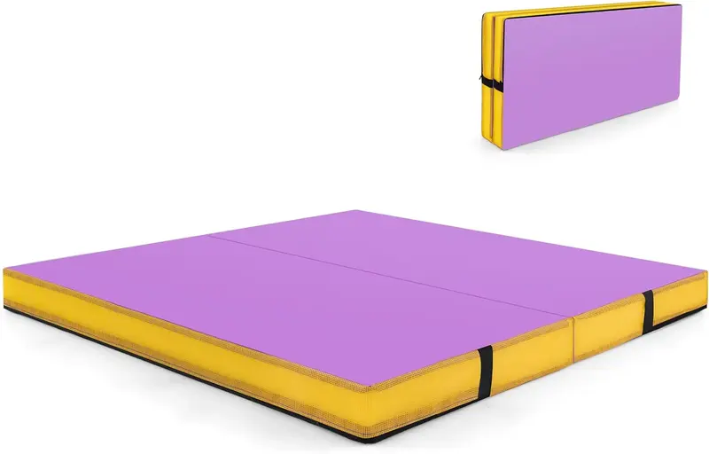 Goplus Fitnessmatte, 122 x 122 x 10 cm, extra dick (4 Zoll), zweifach faltbar, mit Tragegriffen und PU-Leder-Bezug