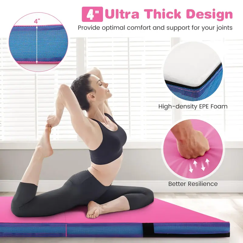 Goplus Fitnessmatte, 122 x 122 x 10 cm, extra dick (4 Zoll), zweifach faltbar, mit Tragegriffen und PU-Leder-Bezug