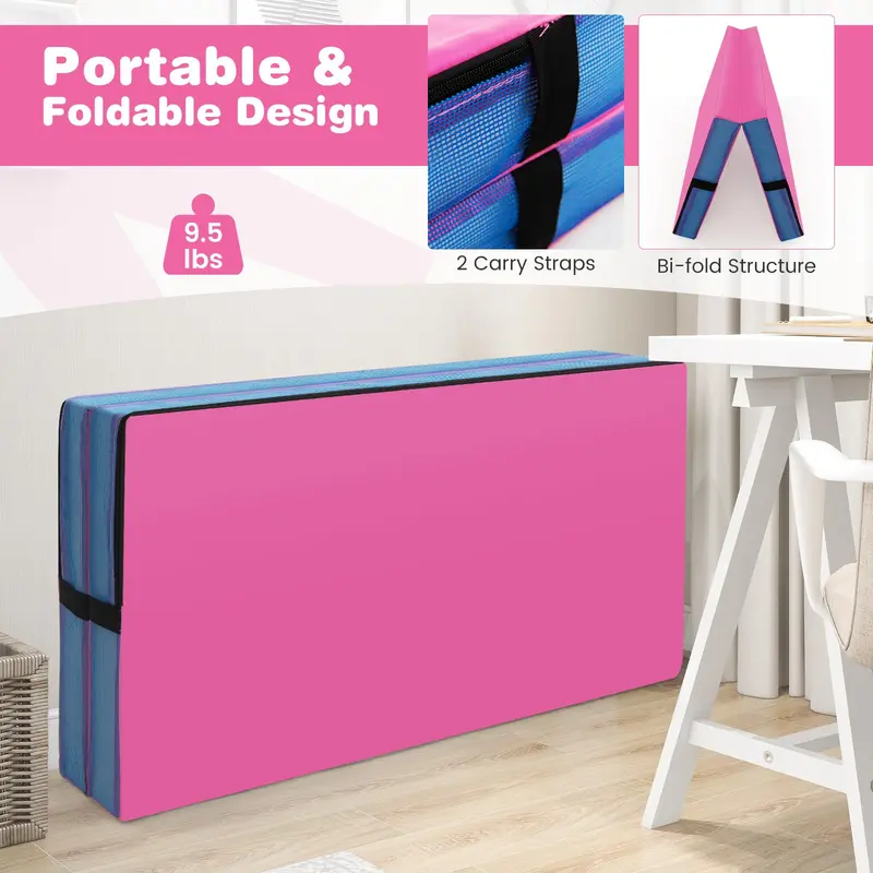 Goplus Fitnessmatte, 122 x 122 x 10 cm, extra dick (4 Zoll), zweifach faltbar, mit Tragegriffen und PU-Leder-Bezug