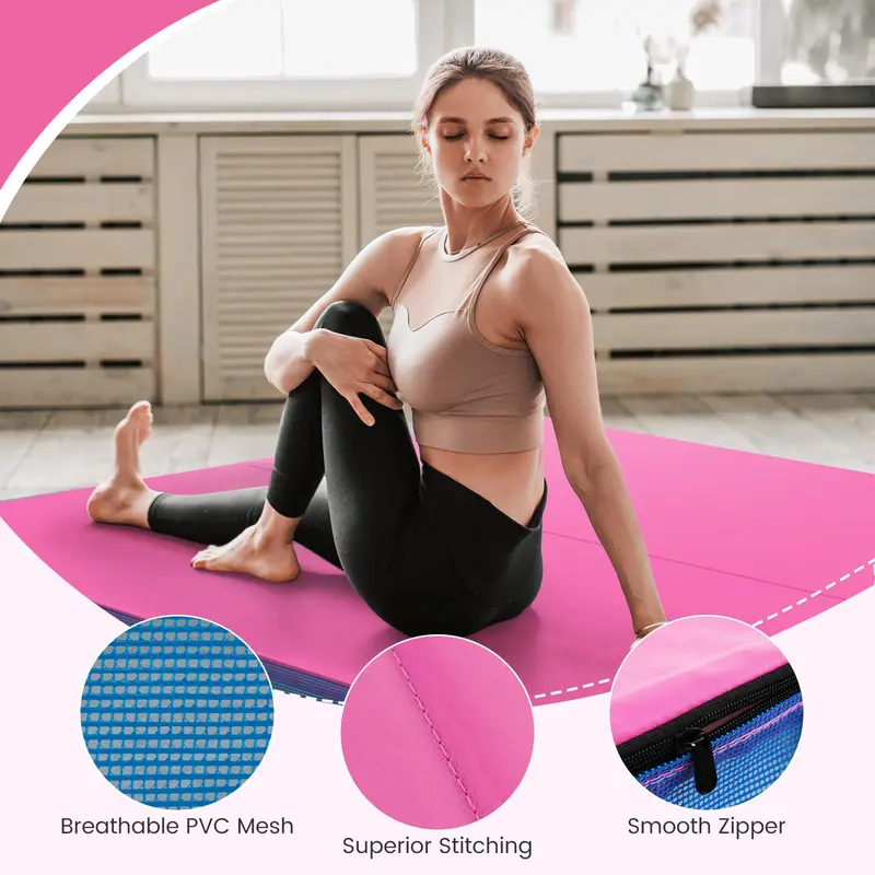 Goplus Fitnessmatte, 122 x 122 x 10 cm, extra dick (4 Zoll), zweifach faltbar, mit Tragegriffen und PU-Leder-Bezug