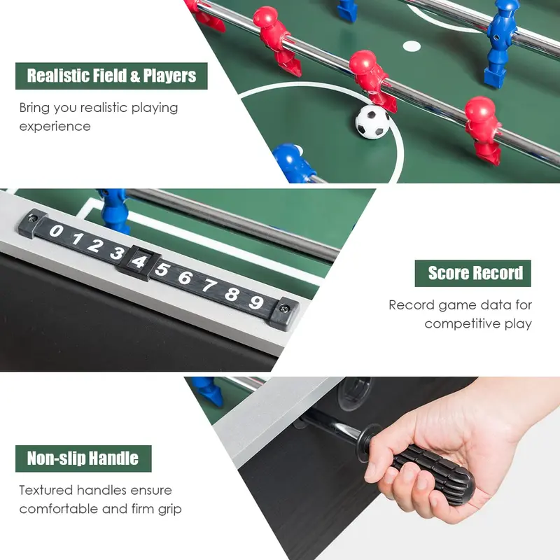 Goplus Foosballtisch, 122 cm, Holz-Spieltisch für Fußballspiele mit 2 Fußbällen und 2 Getränkehaltern