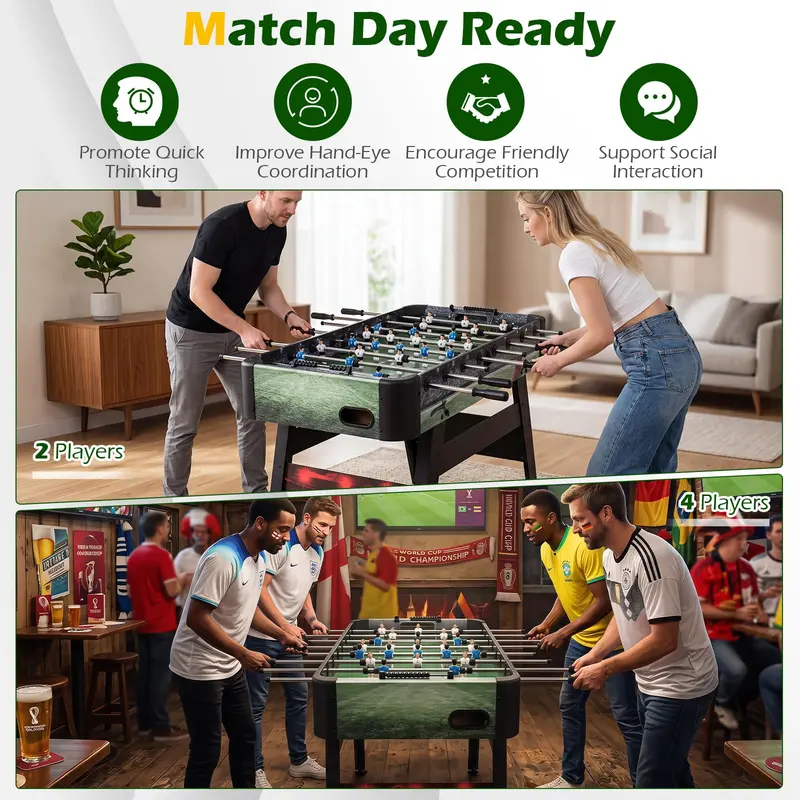 Goplus Foosballtisch, 134 cm (54 Zoll), vollständige Größe, mit 2 Bällen, 22 Figuren und ergonomischen Griffen 2