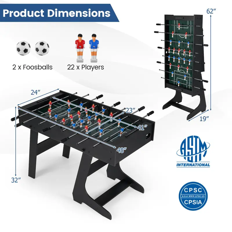 Goplus Foosballtisch mit voller Wettkampfgröße (122 cm), freistehend, 48 Zoll, mit 22 Figuren und 2 Bällen