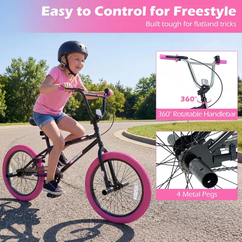 Goplus Freestyle-BMX-Fahrrad 20" für Tricks mit 360-Grad-Lenkung
