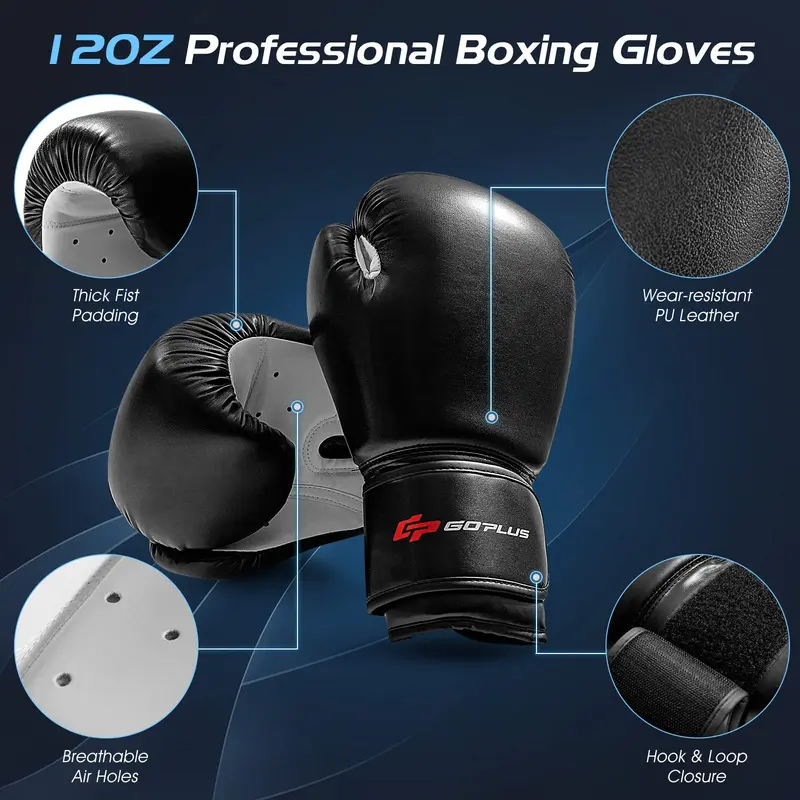 Goplus Freistehender Boxsack, 178 cm, 100 kg schwerer Boxsack mit Handschuhen, Stoßdämpfer und 12 Saugnäpfen für die Basis