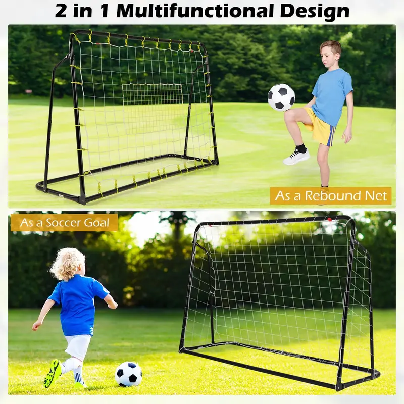 Goplus Fußballnetz 183 x 122 cm, 2-in-1-Fußball-Rückstoßnetz mit Torfunktion und Zusatzbereich für Schusstraining 2