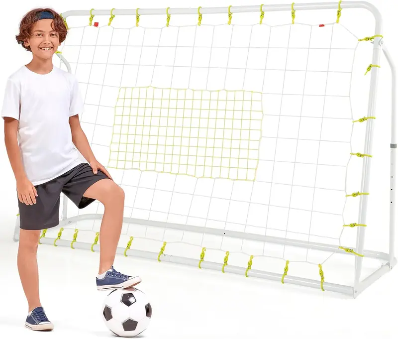 Goplus Fußballnetz 183 x 122 cm, 2-in-1-Fußball-Rückstoßnetz mit Torfunktion und Zusatzbereich für Schusstraining