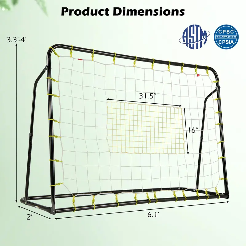 Goplus Fußballnetz 183 x 122 cm, 2-in-1-Fußball-Rückstoßnetz mit Torfunktion und Zusatzbereich für Schusstraining
