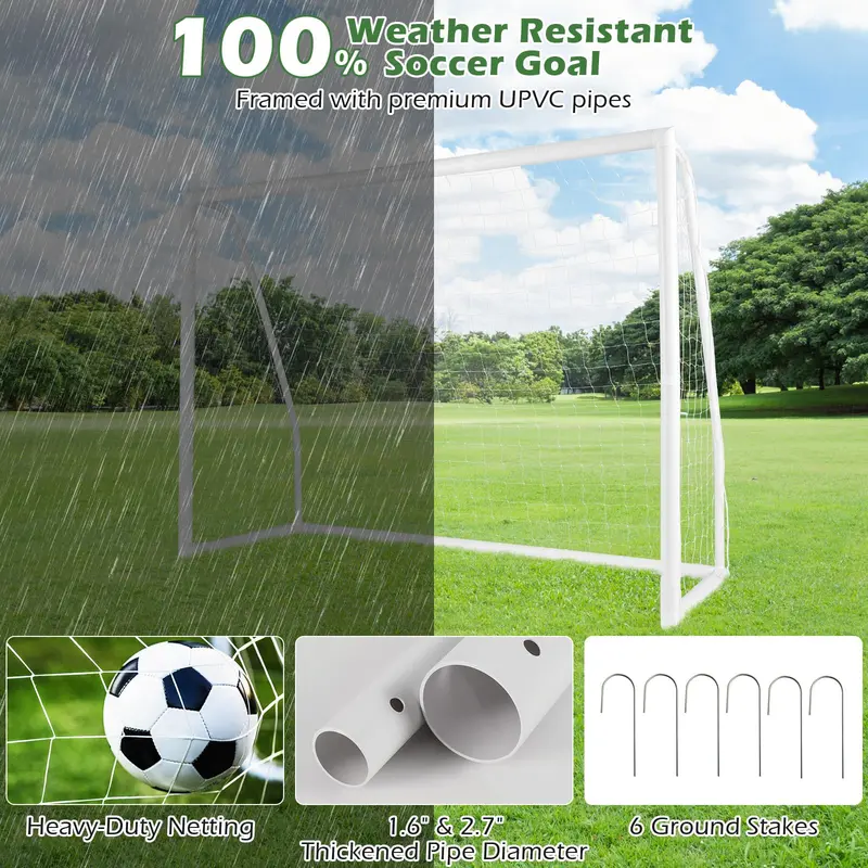 GoPlus Fußballtor, 2,44 x 1,83 m (8' x 6'), inkl. robustem UPVC-Rahmen und hochfestem Netz, schnelle Montage, langlebiges Netz