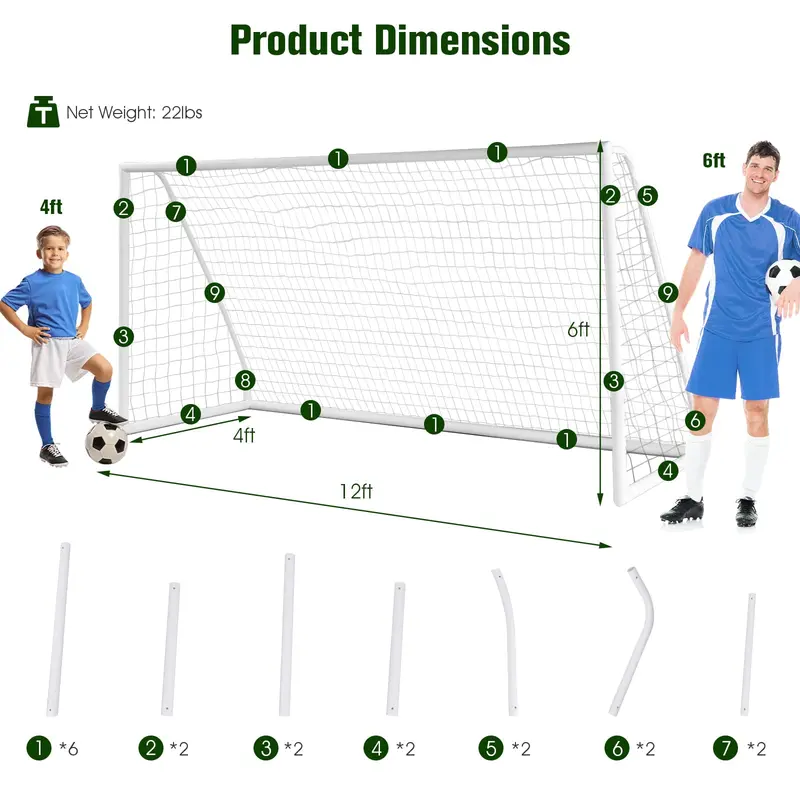 GoPlus Fußballtor, 3,66 m x 1,83 m x 1,22 m (12 ft x 6 ft x 4 ft), robustes UPVC-Rahmen-System, schnelle Montage, hochfestes Netz