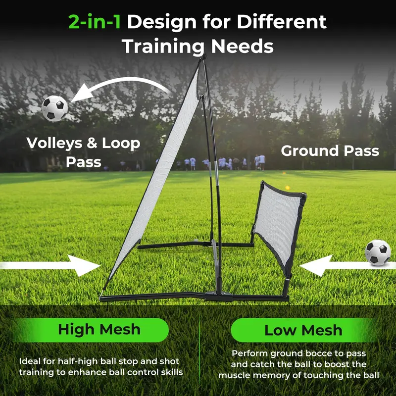 GoPlus Fußballtrainer 80" x 40", 2-in-1-Fußball-Rückstoßnetz mit Transporttasche