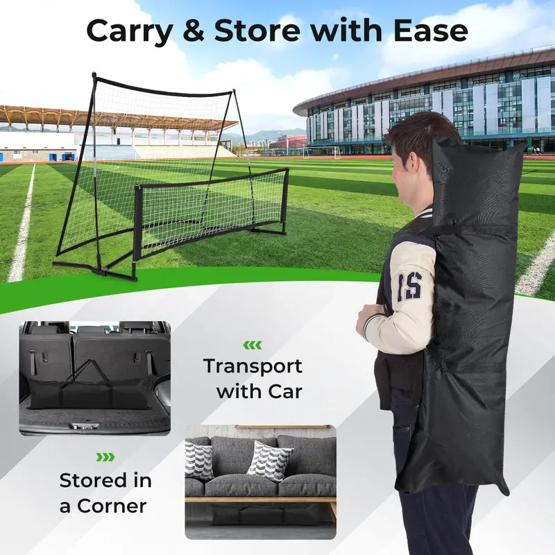 GoPlus Fußballtrainer 80" x 40", 2-in-1-Fußball-Rückstoßnetz mit Transporttasche