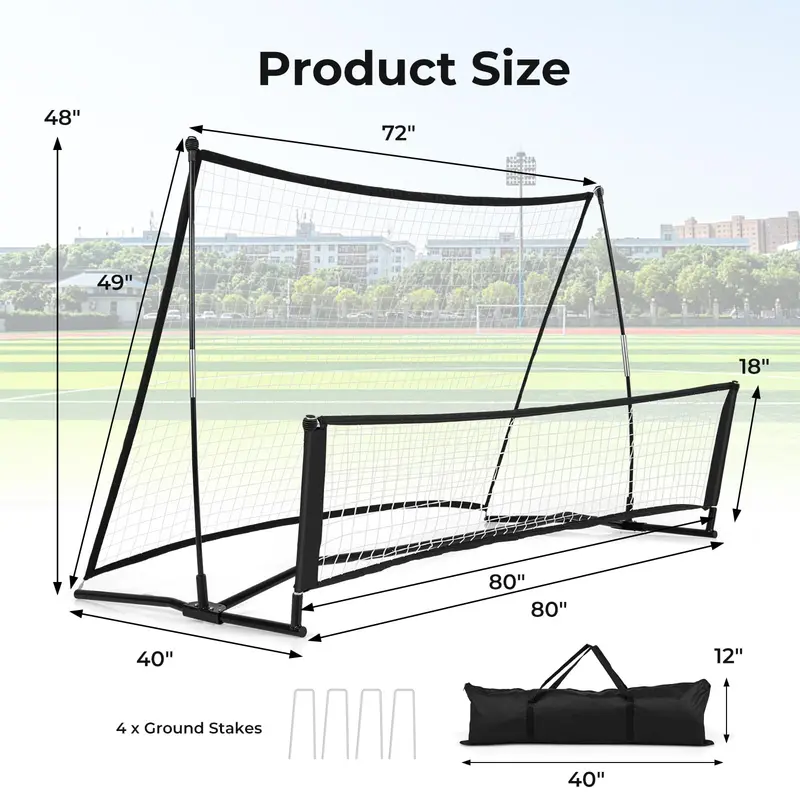 GoPlus Fußballtrainer 80" x 40", 2-in-1-Fußball-Rückstoßnetz mit Transporttasche