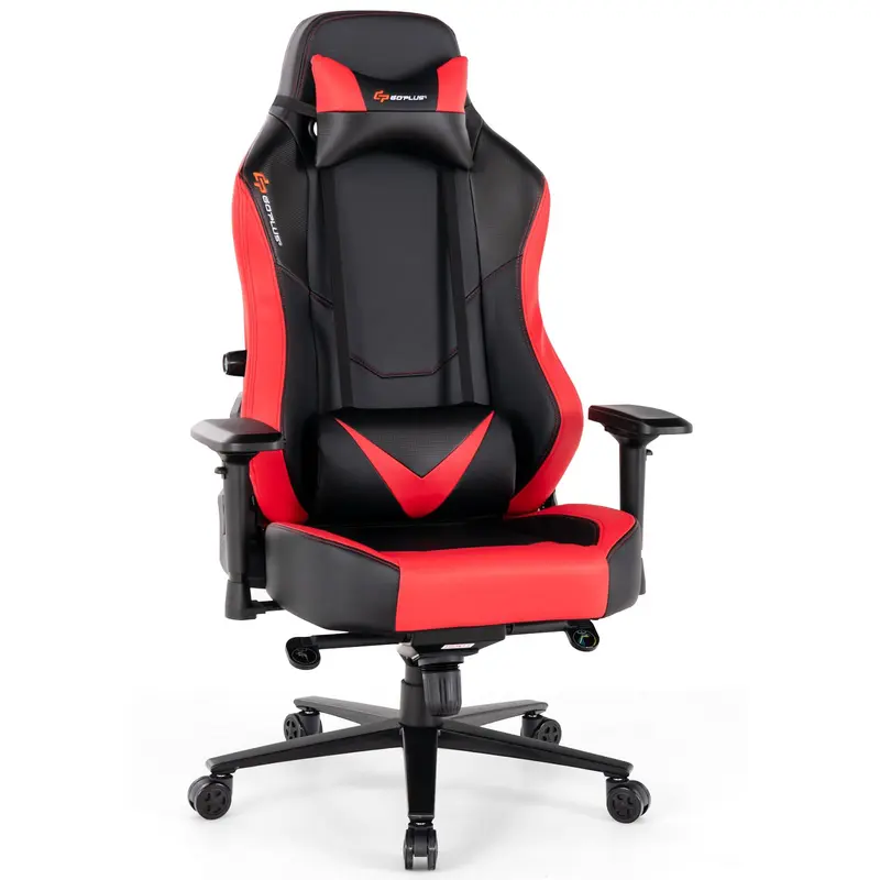 Goplus Gaming-Stuhl, 360°-Drehstuhl für Computer mit Rollen, mehrfach verstellbarer Rückenlehne, Zugkraftregler und 4D-Armlehnen
