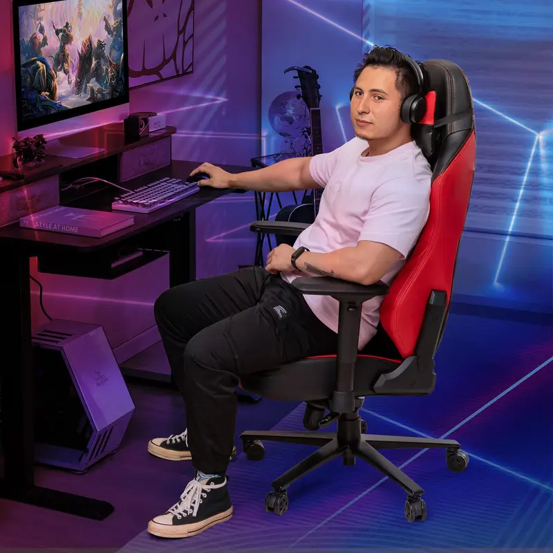 Goplus Gaming-Stuhl, 360°-Drehstuhl für Computer mit Rollen, mehrfach verstellbarer Rückenlehne, Zugkraftregler und 4D-Armlehnen 2