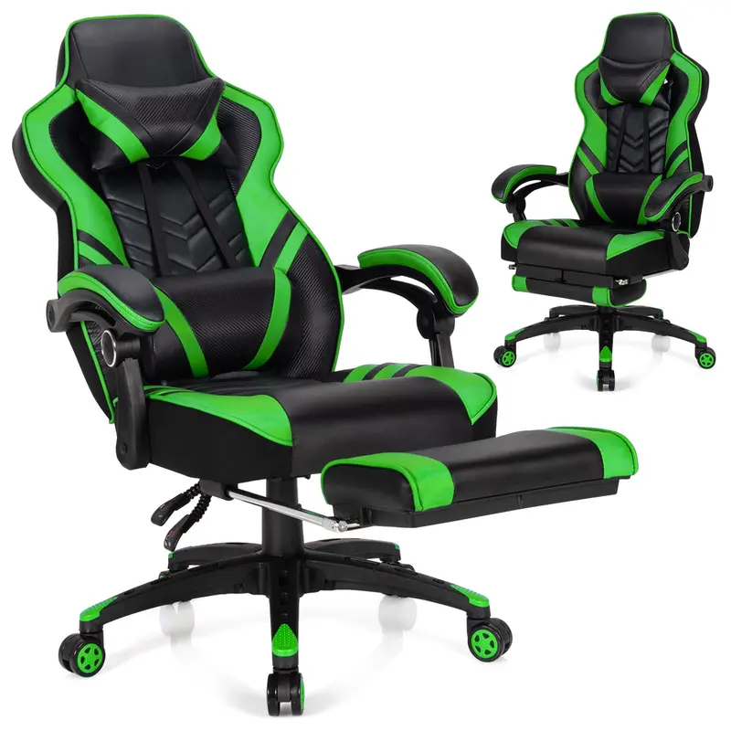 Goplus Gaming-Stuhl, Computersessel mit Fußstütze und Lendenwirbelstütze 1