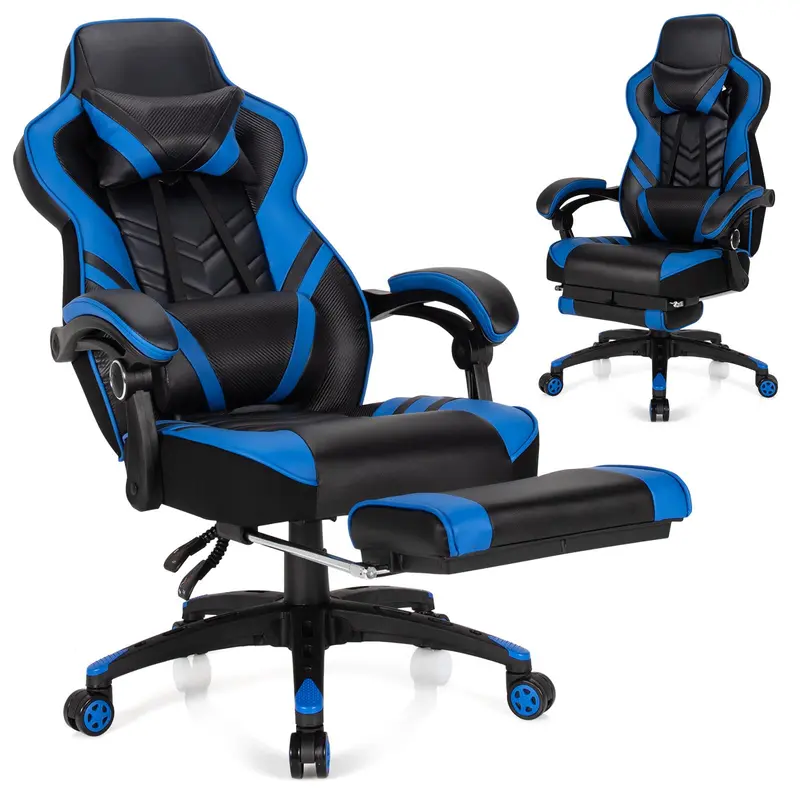 Goplus Gaming-Stuhl, Computersessel mit Fußstütze und Lendenwirbelstütze